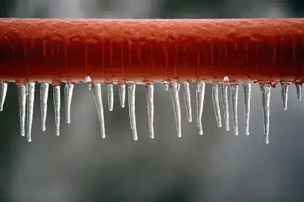 Frozen pipe water damage in Downingtown, PA: icicles hanging from a frozen pipe